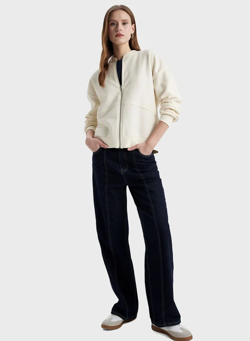 DeFacto Oversize Fit Bomber Collar Thick Sweatshirt Fabric