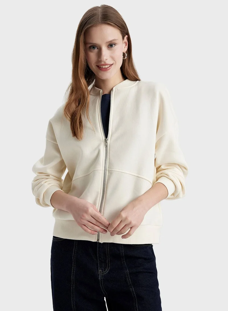 DeFacto Oversize Fit Bomber Collar Thick Sweatshirt Fabric