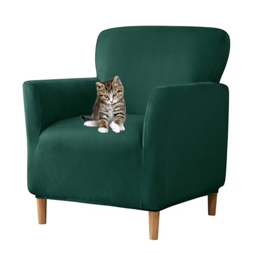 SONNACH Stretch Chair Covers with Arms 1-Piece Banquet Armchair Slipcover Velvet Mid Century Modern Armchair Slipcover Anti-Slip Furniture Protector for Living Room Friendly for Kids Pets (Kelly) - Image 1