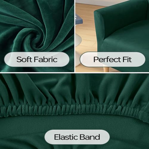SONNACH Stretch Chair Covers with Arms 1-Piece Banquet Armchair Slipcover Velvet Mid Century Modern Armchair Slipcover Anti-Slip Furniture Protector for Living Room Friendly for Kids Pets (Kelly) - Image 5
