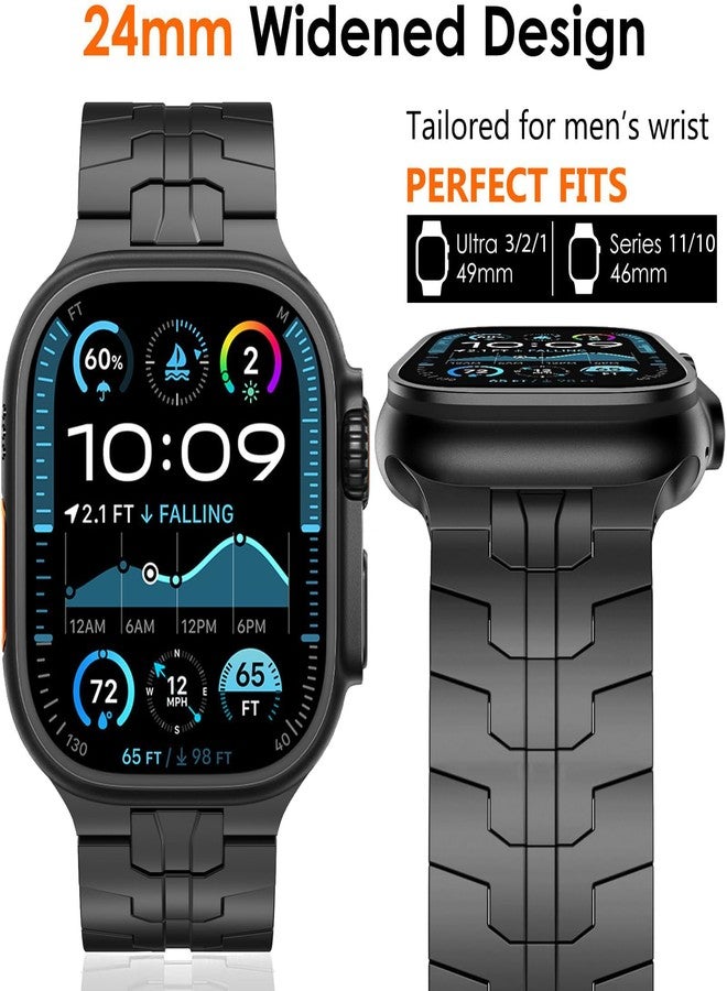 WINGLE Titanium Band for Apple Watch Ultra 2 Band 49mm 46mm 45mm 44mm 42mm Series 10 9 8 7 Men, 24mm Wider Rugged Light Titanium Apple Ultra Watch Metal Strap for iWatch Series SE 6 5 4 3 2 1, Black - Image 2