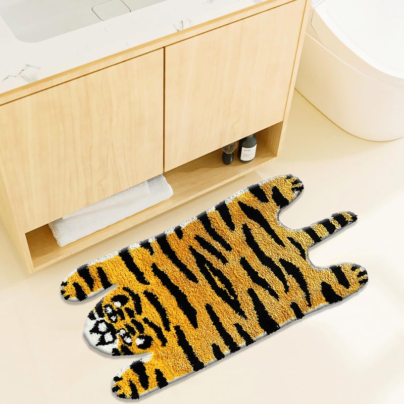 UKELER Kids Bathroom Rugs, Cute Tiger Shaped Nursery Rug Cartoon Bath Rug Non Slip Funny Accent Bedroom Rugs Absorbent Shag Bath Mats for Bathroom, Kids Room, Bathtub, Sink, Entry Way 35''Ã—20'' - Image 2