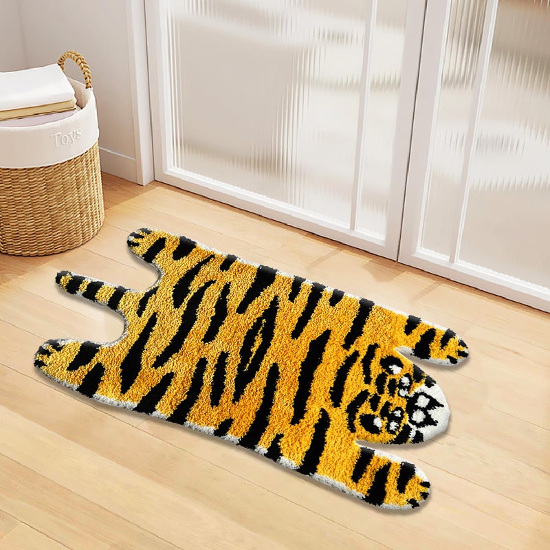 UKELER Kids Bathroom Rugs, Cute Tiger Shaped Nursery Rug Cartoon Bath Rug Non Slip Funny Accent Bedroom Rugs Absorbent Shag Bath Mats for Bathroom, Kids Room, Bathtub, Sink, Entry Way 35''Ã—20'' - Image 3