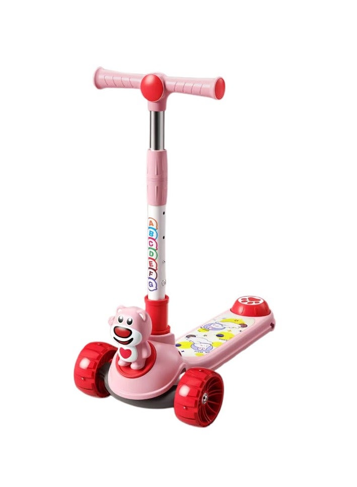 Scooter  Pink Cartoon Bear Kids Scooter with ABC Handle – Adjustable 3-Wheel Ride for Toddlers - Image 1