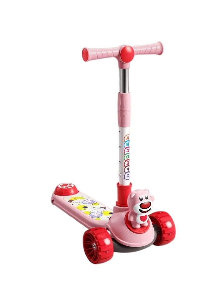Scooter  Pink Cartoon Bear Kids Scooter with ABC Handle – Adjustable 3-Wheel Ride for Toddlers - Image 2