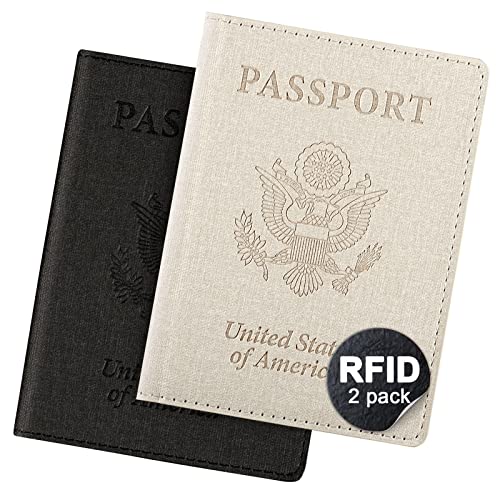 Vidivici 2 Pack Passport Cover With Card Slots RFID Blocking-White&Black - Image 1