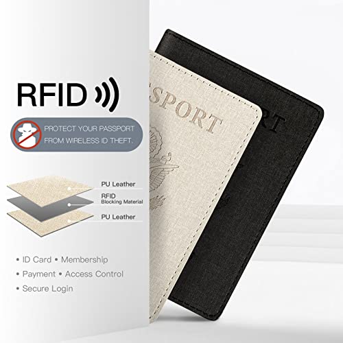 Vidivici 2 Pack Passport Cover With Card Slots RFID Blocking-White&Black - Image 2