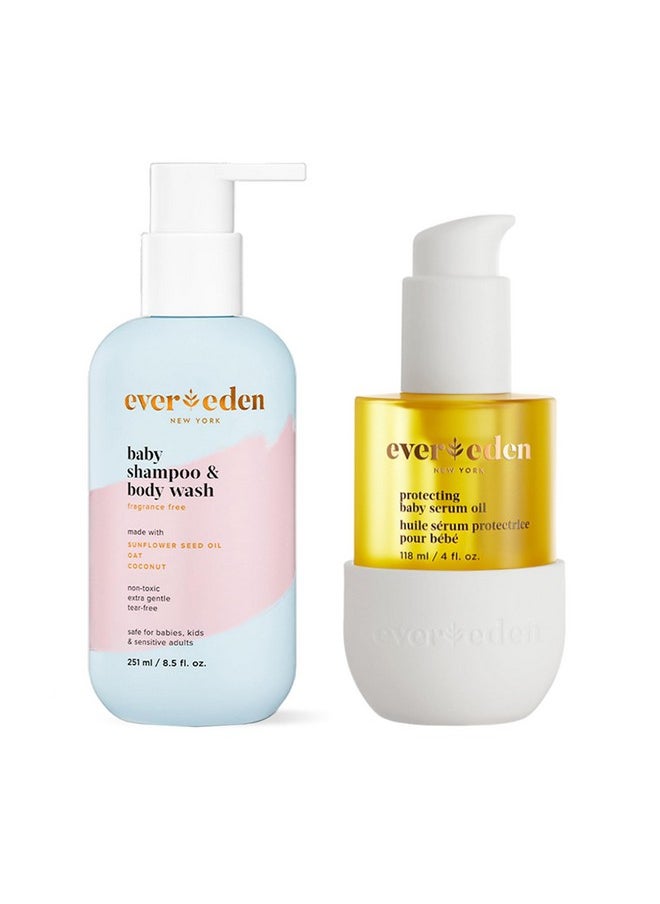 Evereden Baby Cradle Cap Care Bundle: Clean & Vegan Shampoo, Body Wash, Protecting Oil For Newborns - Great For The Whole Family  - Image 1