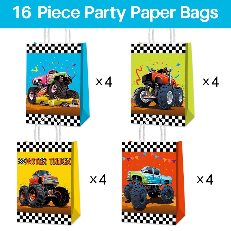 BQK 16 Pcs Monster Truck Goodie Bags Monster Truck Treat Bags Monster Truck Party Favors Monster Truck Birthday Party Supplies Monster Truck Party Decorations - Image 5