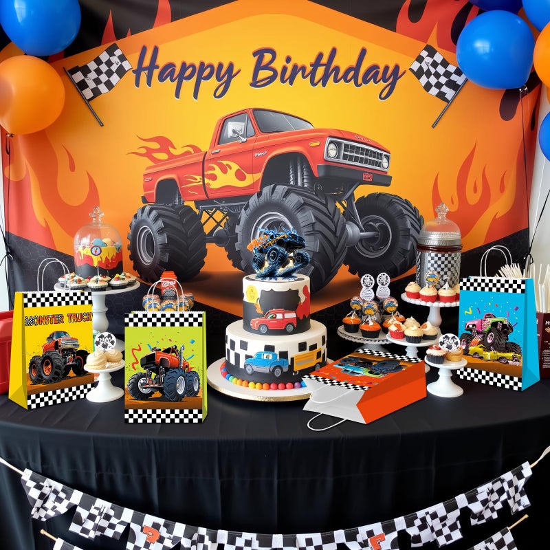BQK 16 Pcs Monster Truck Goodie Bags Monster Truck Treat Bags Monster Truck Party Favors Monster Truck Birthday Party Supplies Monster Truck Party Decorations - Image 2