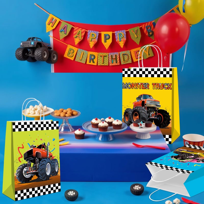 BQK 16 Pcs Monster Truck Goodie Bags Monster Truck Treat Bags Monster Truck Party Favors Monster Truck Birthday Party Supplies Monster Truck Party Decorations - Image 4