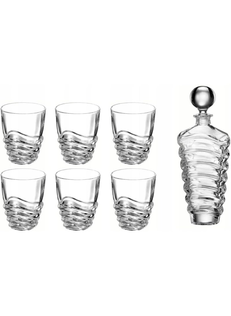 BOHEMIA - Bohemia 280+750 ml 1+6 Set Wave Carafe glass bottle set Whisky Set Tumbler Set Water Set Decanter Set Juice - Image 1