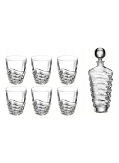 BOHEMIA Bohemia 280+750 ml 1+6 Set Wave Carafe glass bottle set Whisky Set Tumbler Set Water Set Decanter Set Juice  - Image 2