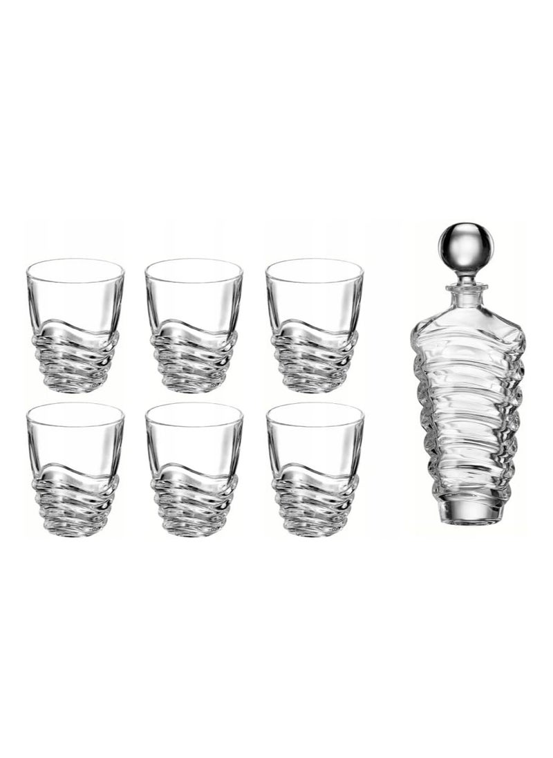 BOHEMIA - Bohemia 280+750 ml 1+6 Set Wave Carafe glass bottle set Whisky Set Tumbler Set Water Set Decanter Set Juice - Image 1