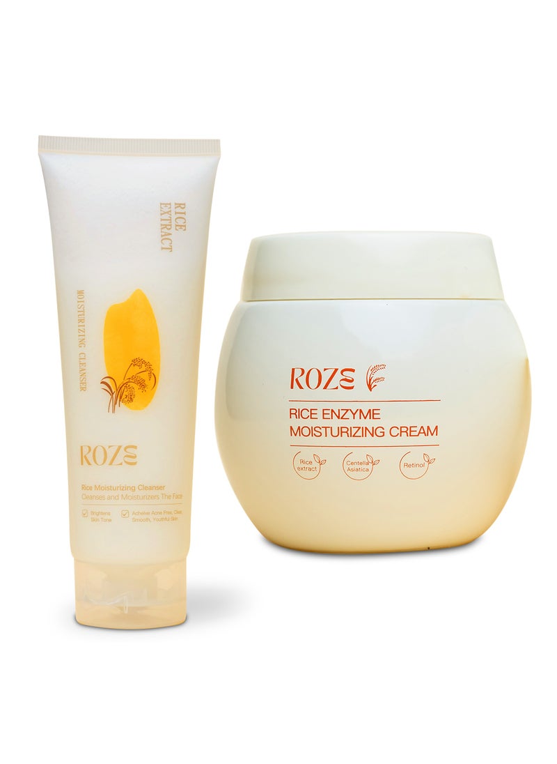 ROZE Roze Skin Care Combo Pack | Rice Facial Cleanser 120ml | Rice Enzyme Moisturizing Cream 50g | No Dark Spots | No pigmentation | Radiant Glow  - Image 2