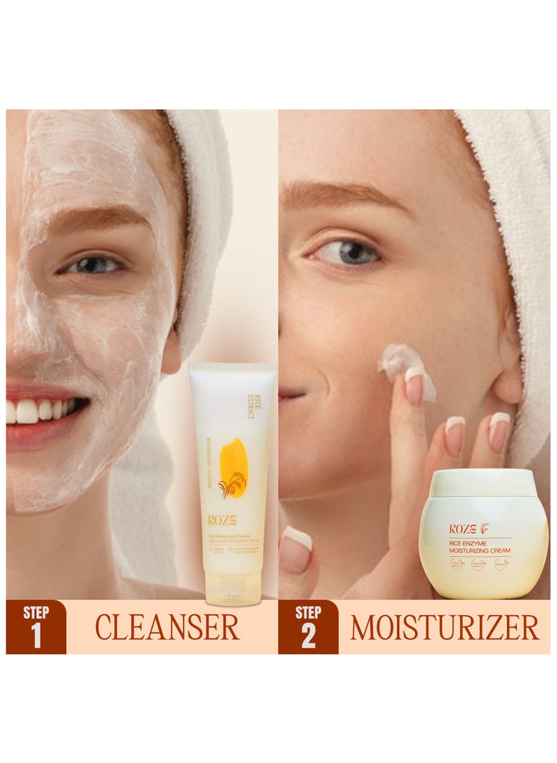 ROZE Roze Skin Care Combo Pack | Rice Facial Cleanser 120ml | Rice Enzyme Moisturizing Cream 50g | No Dark Spots | No pigmentation | Radiant Glow  - Image 3