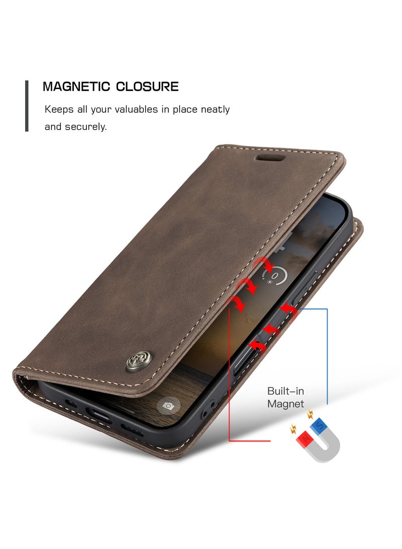 CaseMe Phone Case Luxury PU Leather Design 013 Flip Cover Card Slot Holder Cover For IPhone 17 Pro Max (Coffe) - Image 3