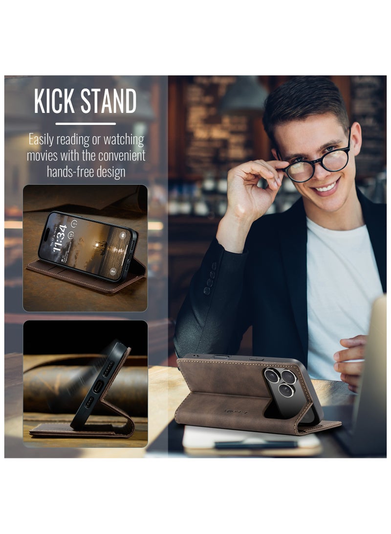 CaseMe Phone Case Luxury PU Leather Design 013 Flip Cover Card Slot Holder Cover For IPhone 17 Pro Max (Coffe) - Image 2