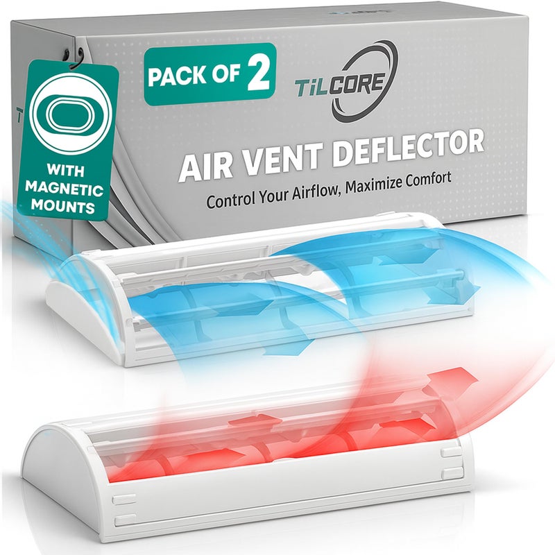 Tilcore Air Vent Deflector with 6-Way Multi-Directional Airflow - 10x4", 2-Pack Heat Register Cover: Magnetic Vent Covers for Home Floor, Air Conditioner Deflector, Heater Diverter for Wall, Ceiling, AC Duct - Image 1