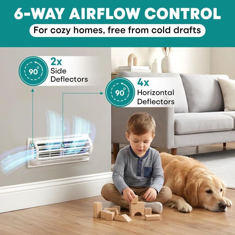 Tilcore Air Vent Deflector with 6-Way Multi-Directional Airflow - 10x4", 2-Pack Heat Register Cover: Magnetic Vent Covers for Home Floor, Air Conditioner Deflector, Heater Diverter for Wall, Ceiling, AC Duct - Image 2