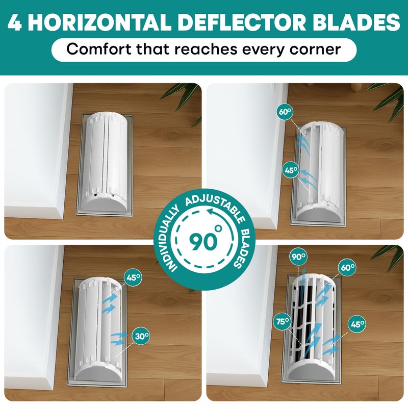 Tilcore Air Vent Deflector with 6-Way Multi-Directional Airflow - 10x4", 2-Pack Heat Register Cover: Magnetic Vent Covers for Home Floor, Air Conditioner Deflector, Heater Diverter for Wall, Ceiling, AC Duct - Image 3