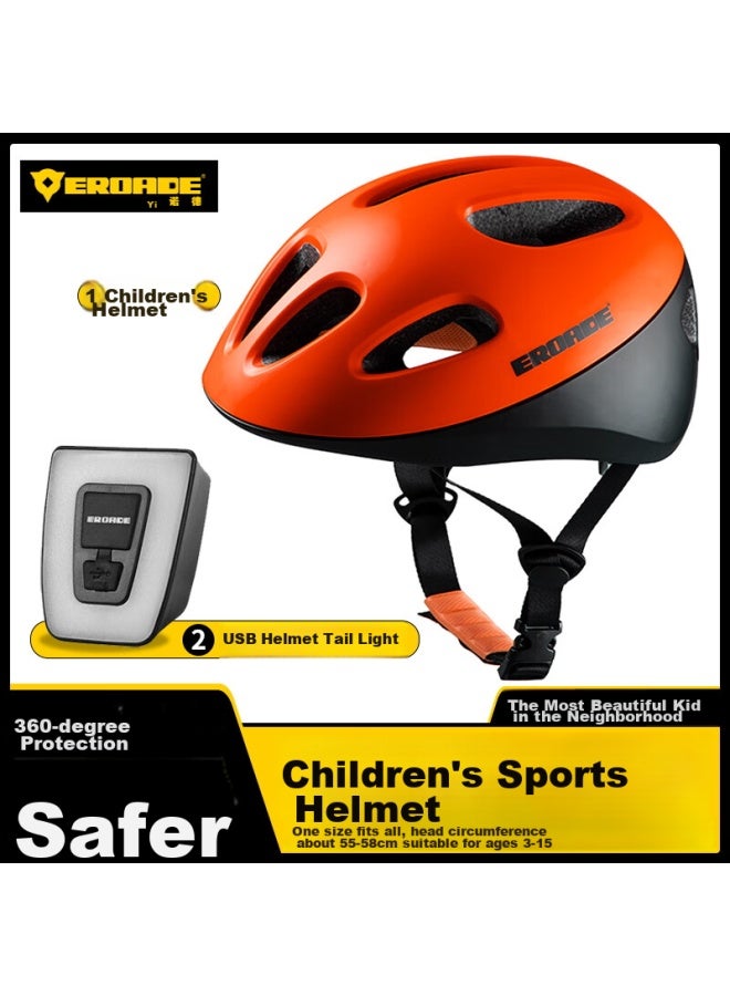 Eroade Children's Bicycle Helmet With Riding Tail Light, Breathable Summer Ultra-light Outdoor Roller Skating Sports Protective Gear For Kids - Image 1