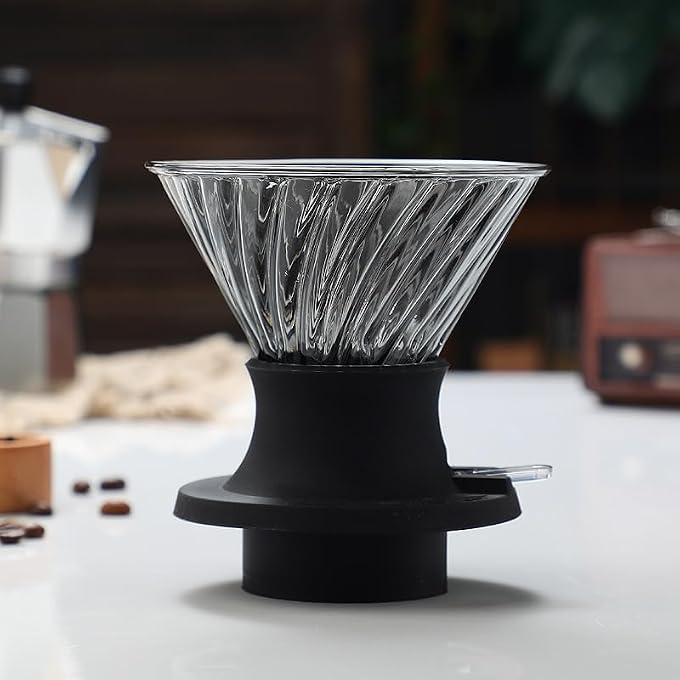ريحني كوب قهوة ذكي من Obsidian مع مرشحات ورقية طبيعية V60 100، وعاء زجاجي أسود 600 مل، وعاء مشترك 3 في 1 لصب القهوة، يوقف القهوة المرة للمشروبات المثلجة، للاستخدام في المنزل أو المكتب أو المقهى - Image 4