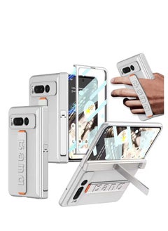Excefore Compatible for Google Pixel Fold Phone Case, Magnetic Case with Screen Protector & Hand Strap, Silver Heavy Duty Shock-Absorption Hard Matte Cover, With Built-In Stand, for Pixel Fold Case  - Image 1