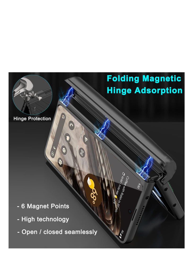 Excefore - Compatible for Google Pixel Fold Phone Case, Magnetic Case with Screen Protector & Hand Strap, Silver Heavy Duty Shock-Absorption Hard Matte Cover, With Built-In Stand, for Pixel Fold Case - Image 1