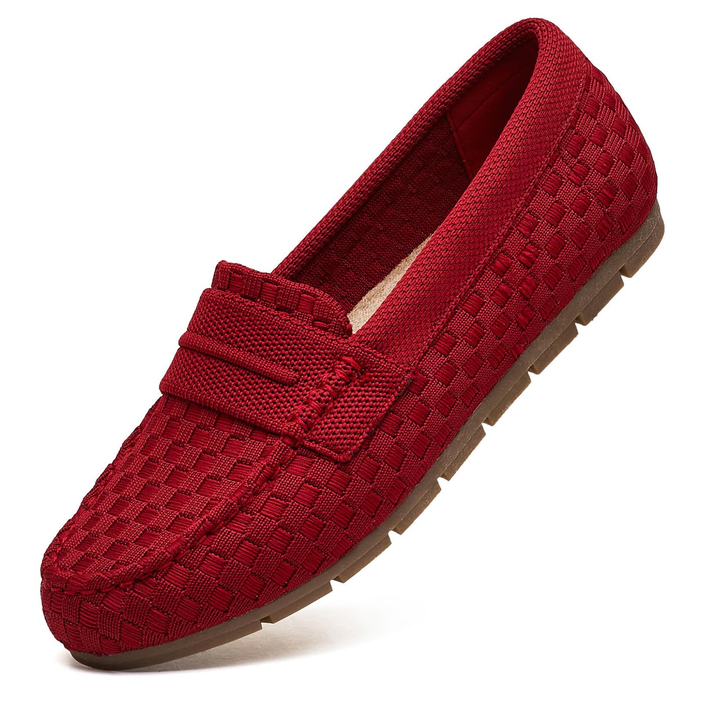 Cvistpieo Loafers for Women Comfortable Dressy Casual Work Flats Lightweight & Breathable Slip On Walking Shoes Knit Wine Red Size 8