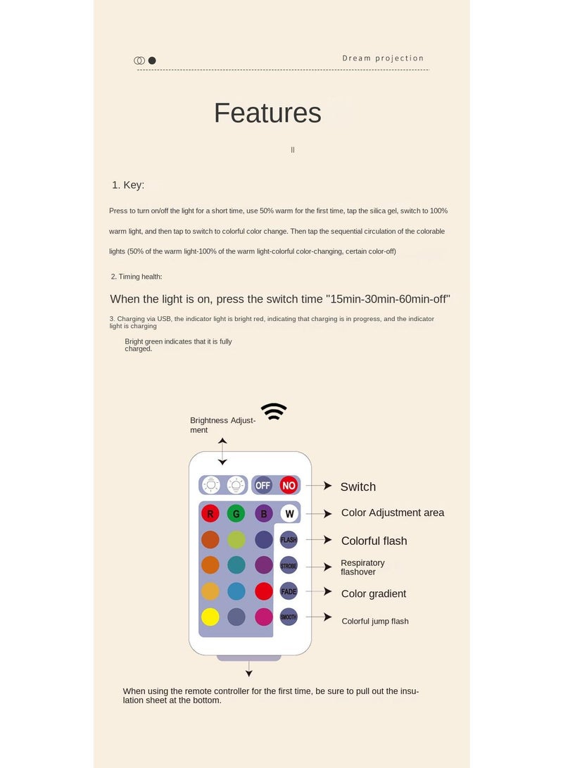 ضوء ليلي ملون مع تحكم عن بعد لأجواء غرفة النوم ضوء بجانب سرير الطفل - Image 3