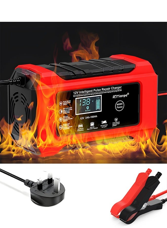 بيوينتي شاحن بطارية السيارة 12 فولت 6 أمبير لإصلاح النبضات بشاشة LCD شحن سريع ذكي شاحن حمض الرصاص AGM ذو الدورة العميقة للسيارة والدراجة النارية (قابس المملكة المتحدة) - Image 1
