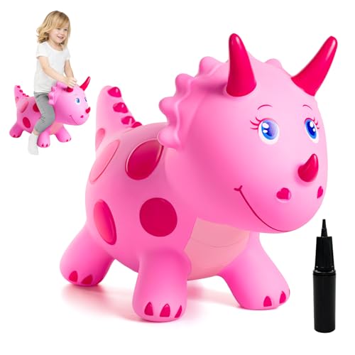 ZOOJOY Dinosaur Bouncy Animal Hopper Inflatable Bouncy Horse Toys for Toddlers 13 Rideon Bouncing Toys for ChristmasBirthday Gifts for Boys Girls Pink Gril Toys WFree Pump - Image 1