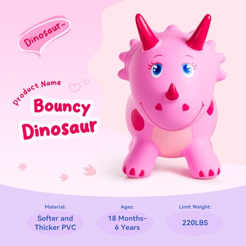 ZOOJOY Dinosaur Bouncy Animal Hopper Inflatable Bouncy Horse Toys for Toddlers 13 Rideon Bouncing Toys for ChristmasBirthday Gifts for Boys Girls Pink Gril Toys WFree Pump - Image 5