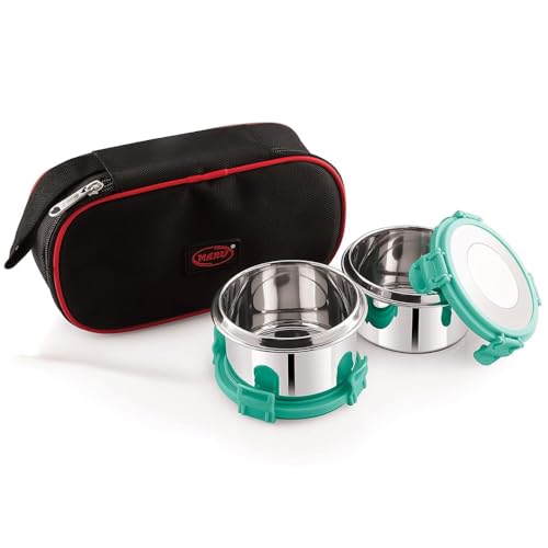 MARU Stainless Steel Lunch Box Set of 2, 350ML - Leakproof Tiffin with Insulated Bag for Kids & Adults, Perfect for School & Office Use, Muti-Containers Compartment for Foods, Snacks & Fruits - Image 1