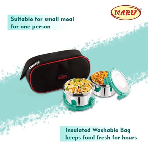 MARU Stainless Steel Lunch Box Set of 2, 350ML - Leakproof Tiffin with Insulated Bag for Kids & Adults, Perfect for School & Office Use, Muti-Containers Compartment for Foods, Snacks & Fruits - Image 4