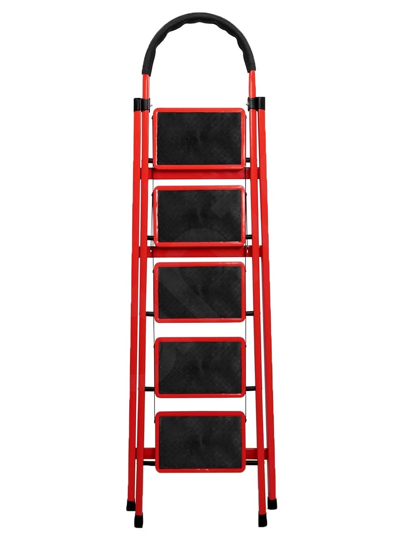 5-Step Metal Ladder with Non-Slip Steps Heavy Durable Steel Construction for Home Office Kitchen and Outdoor Use  Lightweight Foldable Design for Easy Storage and Maximum Stability - Image 5