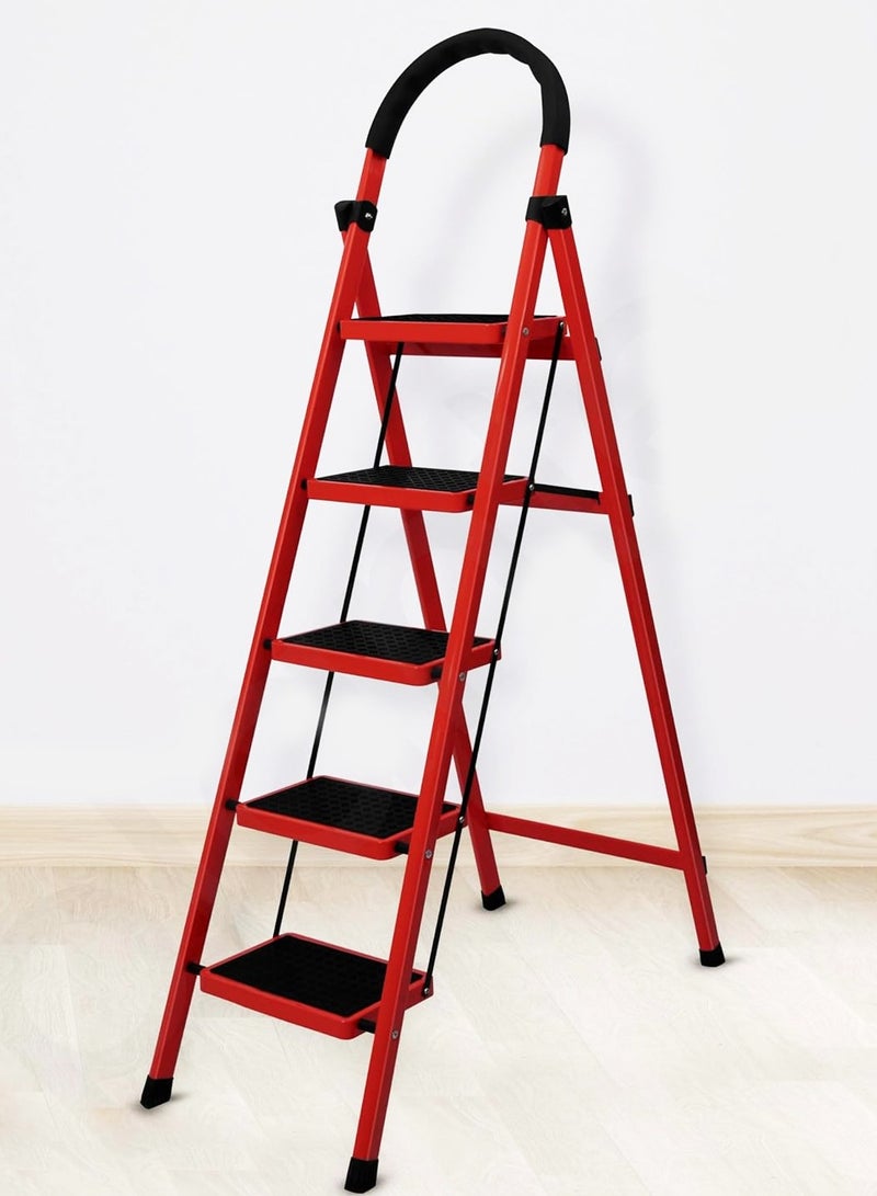 5-Step Metal Ladder with Non-Slip Steps Heavy Durable Steel Construction for Home Office Kitchen and Outdoor Use  Lightweight Foldable Design for Easy Storage and Maximum Stability - Image 2