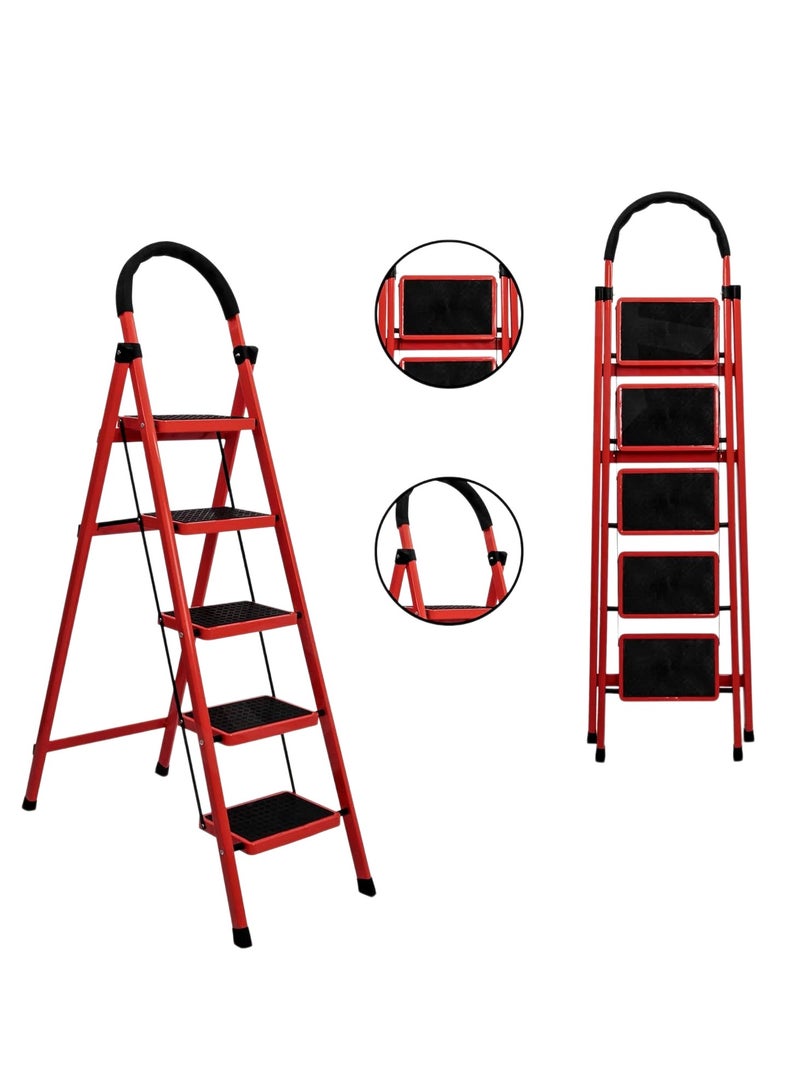 5-Step Metal Ladder with Non-Slip Steps Heavy Durable Steel Construction for Home Office Kitchen and Outdoor Use  Lightweight Foldable Design for Easy Storage and Maximum Stability - Image 4