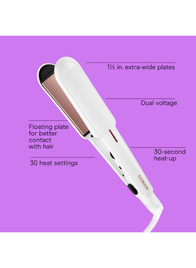 Conair Double Ceramic Flat Iron 1inch Flat Iron 5 Heat Settings Up to 410F ExtraWide Floating Plates For All Hair Types and Textures White - Image 4