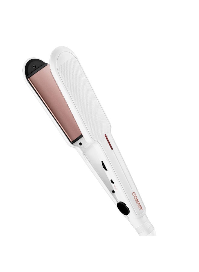Conair Double Ceramic Flat Iron 1inch Flat Iron 5 Heat Settings Up to 410F ExtraWide Floating Plates For All Hair Types and Textures White - Image 2