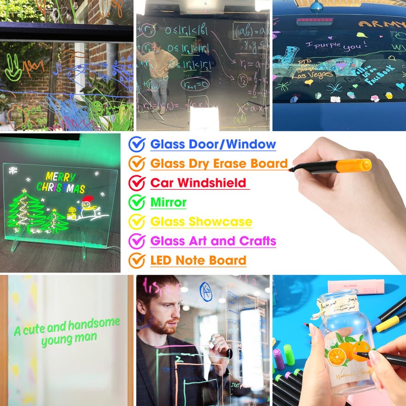 OORAII Liquid Chalk Markers for Acrylic Calendar Planning Board LED Note Board Clear Glass Dry Erase Whiteboard Window Mirror Christmas Holidays Painting, 14 Pack, 12 Vibrant Colors, 1mm Fine Points - Image 4
