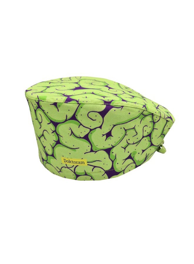 DOKTORAM Working Cap with Sweatband Adjustable Tie Back Funny Hats for Women and Mens Caps Cotton Unisex Skull Cap Cute Print, Green Brain, One size - Image 5