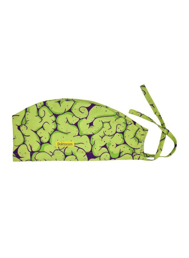 DOKTORAM Working Cap with Sweatband Adjustable Tie Back Funny Hats for Women and Mens Caps Cotton Unisex Skull Cap Cute Print, Green Brain, One size - Image 1