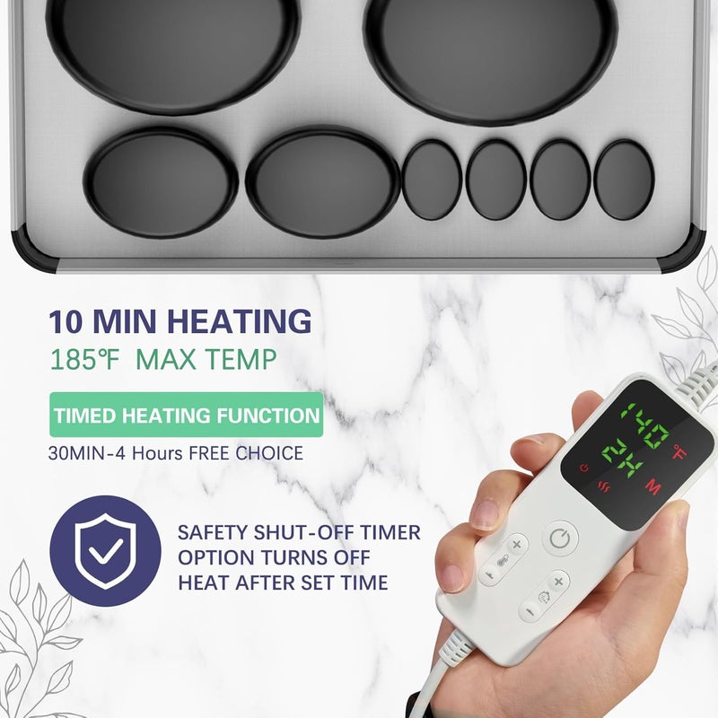 AICNLY Hot Stones Massage Set with Temperature Adjustment20 Pcs Basalt Hot Stones with Heater Kit Professional Massage Tool for SpaLymphatic Drainage Relieve Tension and Muscle Pain - Image 2