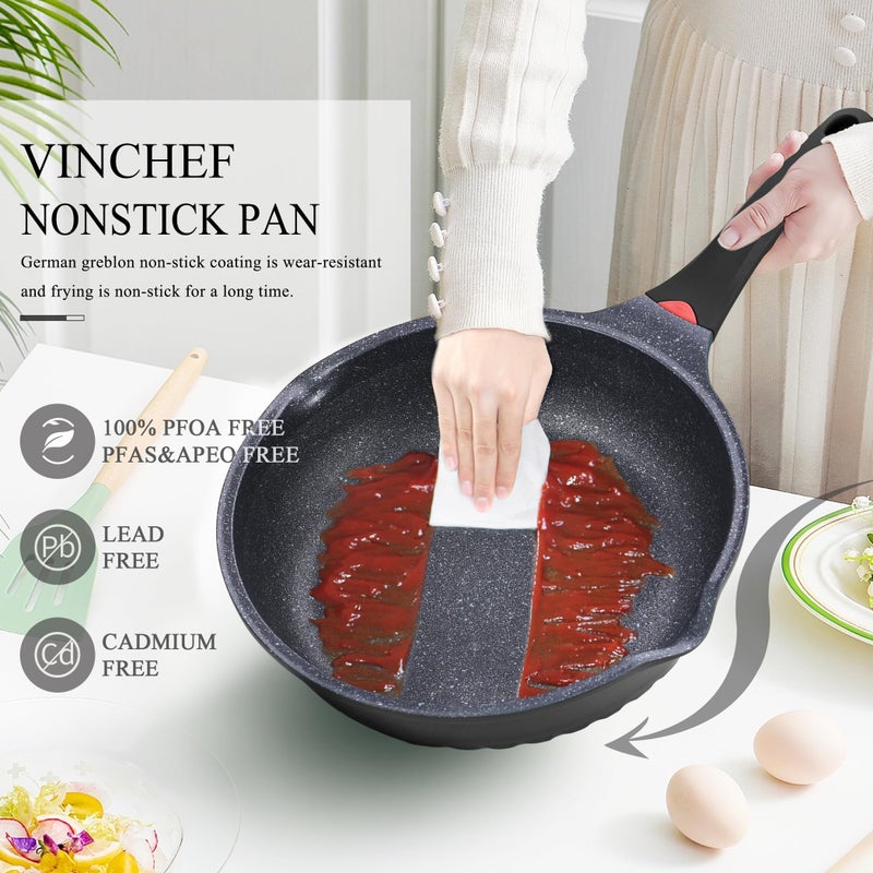 Vinchef New Handle Update 11In/5Qt Aluminum Nonstick Deep Frying Pan with Lid and Heat Indicator, Anti Scratch and Anti Stain Deep Saute Pan, Induction Compatible - Image 5