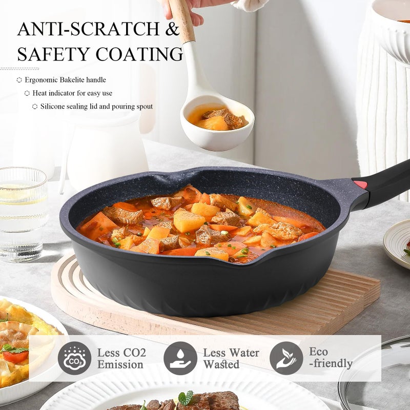 Vinchef New Handle Update 11In/5Qt Aluminum Nonstick Deep Frying Pan with Lid and Heat Indicator, Anti Scratch and Anti Stain Deep Saute Pan, Induction Compatible - Image 3