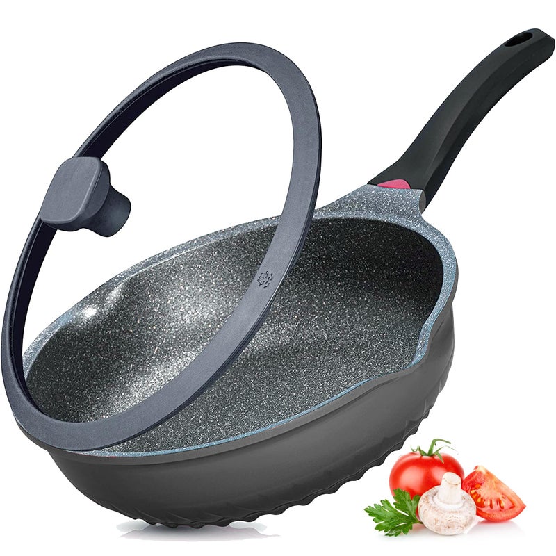 Vinchef New Handle Update 11In/5Qt Aluminum Nonstick Deep Frying Pan with Lid and Heat Indicator, Anti Scratch and Anti Stain Deep Saute Pan, Induction Compatible - Image 1