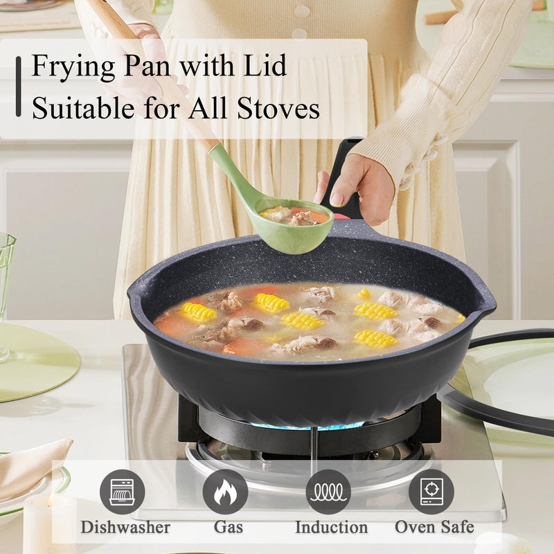 Vinchef New Handle Update 11In/5Qt Aluminum Nonstick Deep Frying Pan with Lid and Heat Indicator, Anti Scratch and Anti Stain Deep Saute Pan, Induction Compatible - Image 2