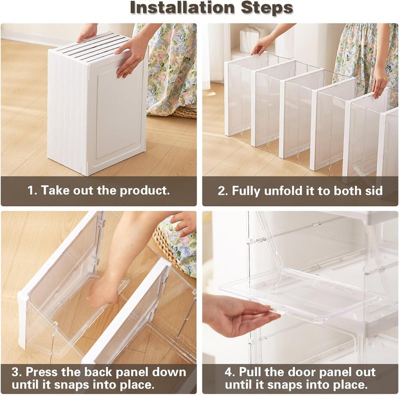 LEVGRY Shoe Boxes Clear Plastic Stackable Shoe Storage Organizer Boxes Easy Installation All in One Shoe Box with Doors 6 Tier Foldable Shoe Box Space Saving for Closet Entryway Containers Bins - Image 3